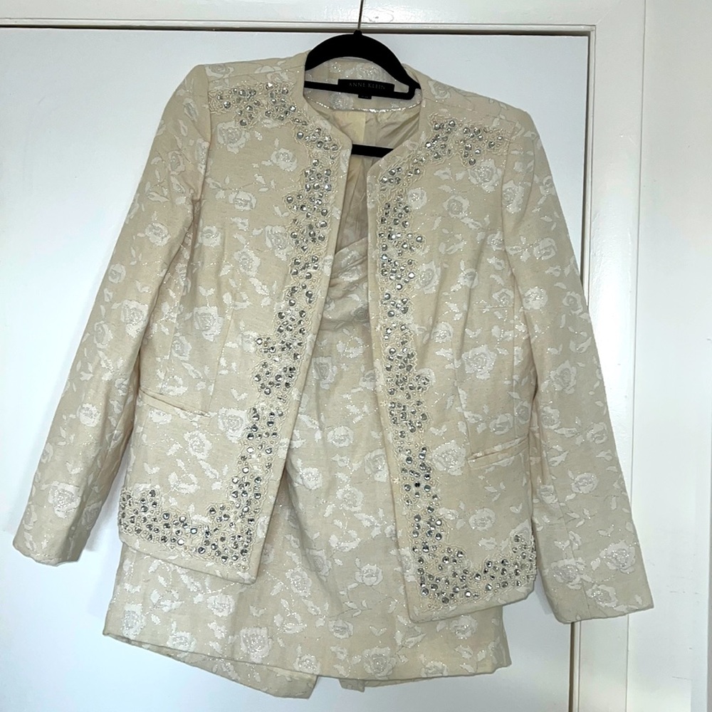 Anne Klein Off White Beaded Suit